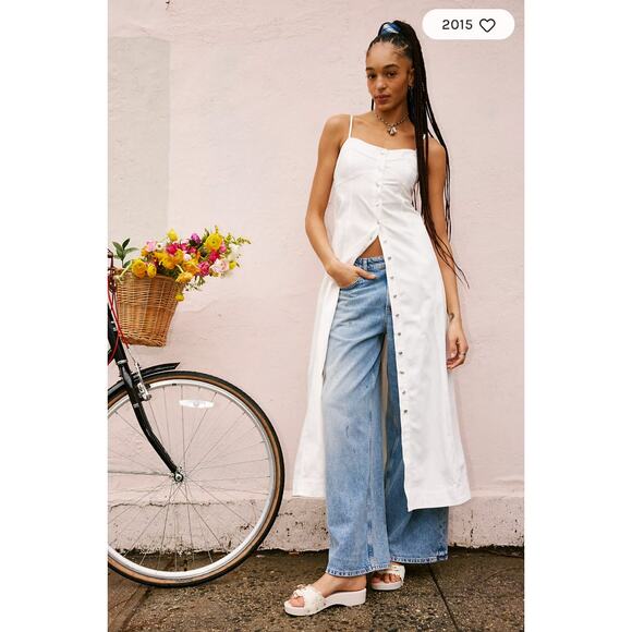 Free People Just Jill White Button Front Maxi Dress Cottage Style Size Small - Picture 9 of 9